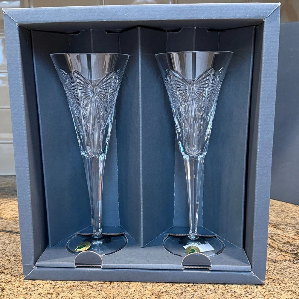Waterford Crystal Millennium Collection Happiness Toasting Flutes New in Box